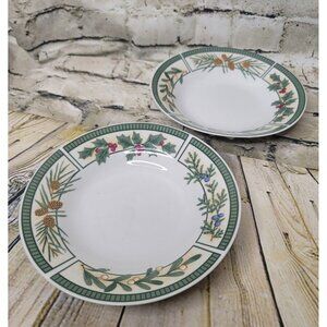 Fairfield Wintergreen 8” Soup Salad Bowls Christmas Pinecones Holly Lot of 2